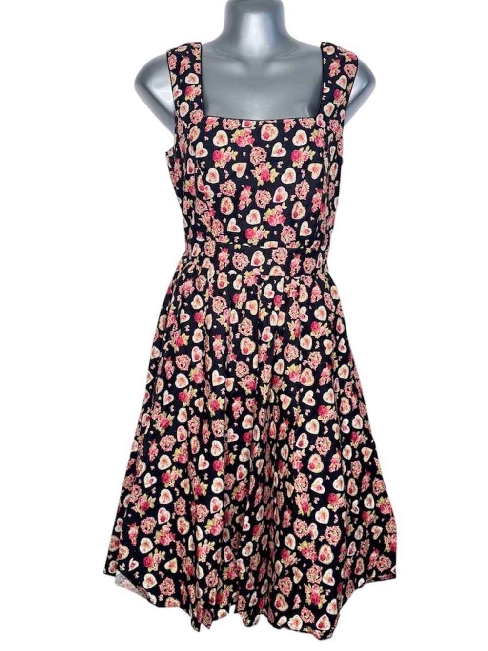 Vintage Lady Vintage London Floral Heart Print Fit & Flare Cottagecore Tea Dress